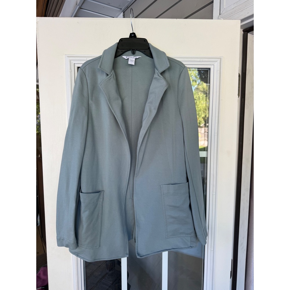 Athleta Eastbound Blazer Sz 2 blue-gray open front jacket notched lapels